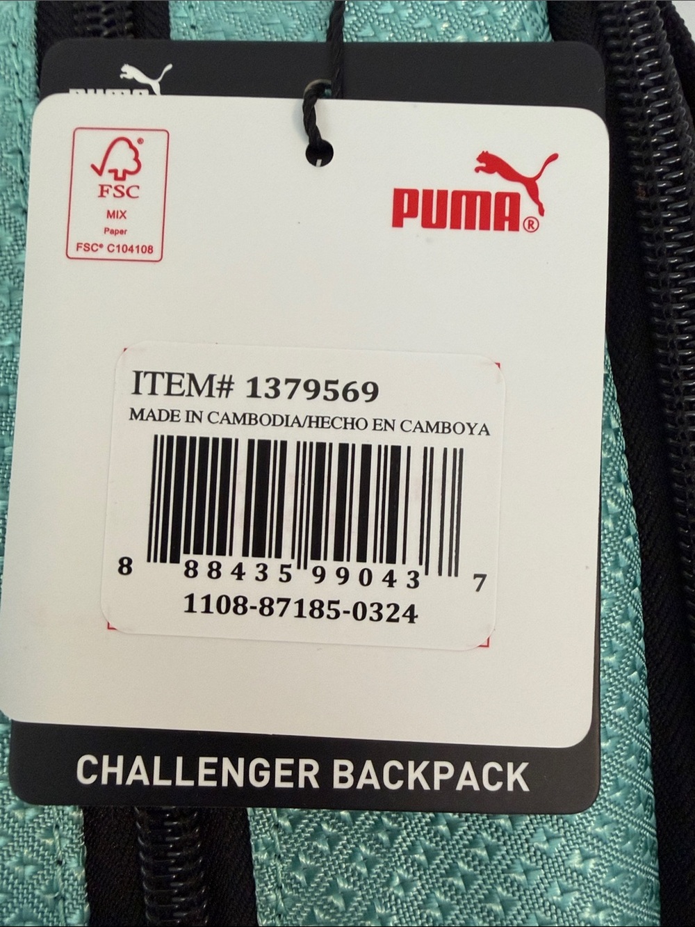 Puma Teal and Black Backpack with White Logo - Picture 8 of 10